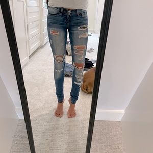 Distressed flying monkey platinum jeans